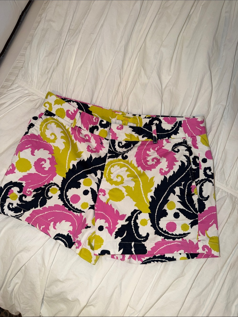 Milly Collection Bold Floral Print Shorts in Pink, Citrine & Navy